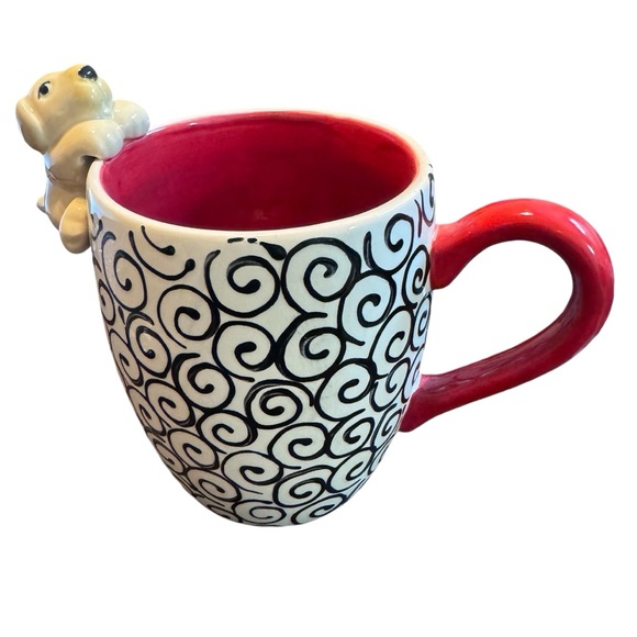 Hand painted Black and White Coffee Mug with Puppy Companion - Picture 1 of 6